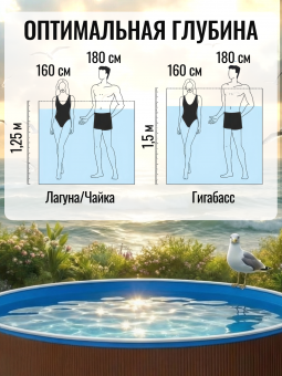 Круглый бассейн ЧАЙКА 4 х 1,25 м (темный шоколад RAL 8017) Чаша голубая 0,25 мм. фото