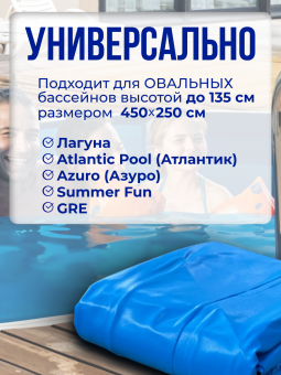 Чаша овальная для бассейна 450 х 250 х 140 см. 0.4/0.4 мм. Голубая фото