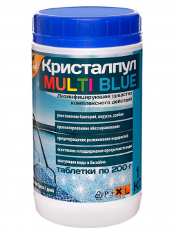 Дезинфицирующее средство Кристалпул MULTI BLUE 5 в 1 для бассейнов, табл. 20 г, банка 1 кг