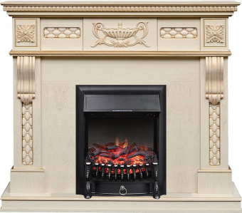 Royal Flame Каминокомплект Corsica - Слоновая кость с патиной (Ширина 1100) с очагом Fobos FX Black